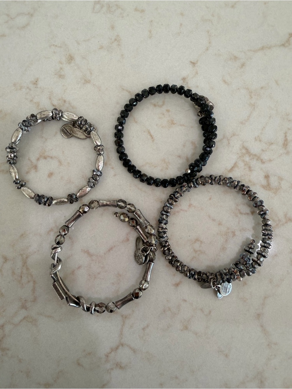 Alex and Ani Silver and Black Beaded Bracelet Set of Four